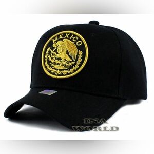 MEXICAN Hat MEXICO Federal Logo Embroidered Curved Bill Baseball Cap- Black/Gold
